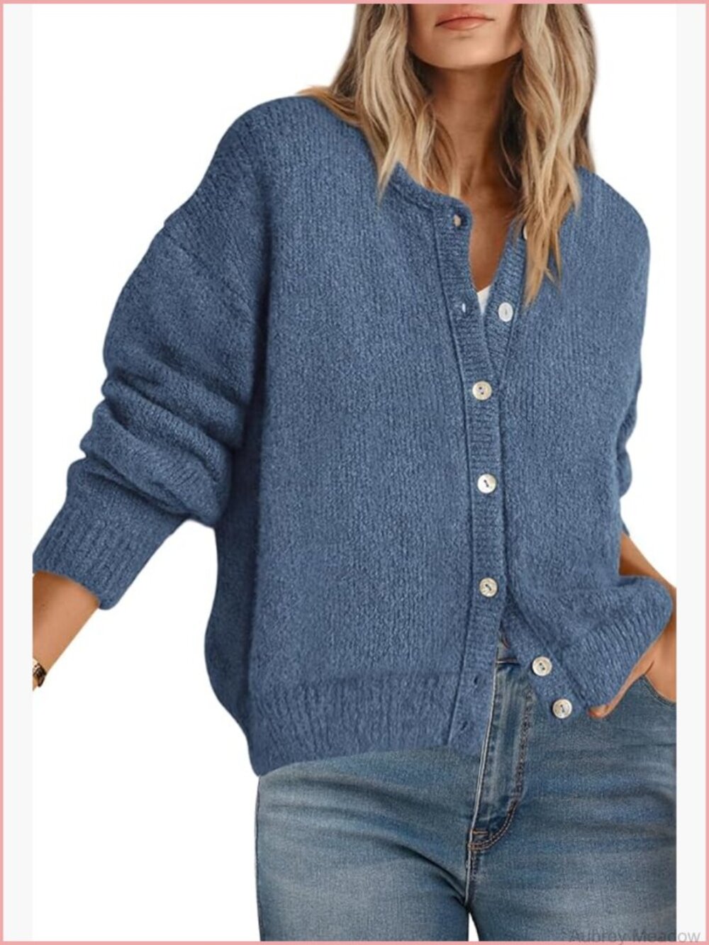 Long Sleeve Crewneck Button Down Chunky Cardigan Sweater Open Front Knit - Picture 1 of 7